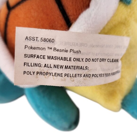 Vintage Hasbro Pokemon 07 Squirtle 5"  Beanie Plush Stuffed Animal Nintendo 1998 - Picture 9 of 14
